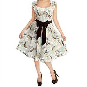 Retrolicious powder blue bird and dish print dress